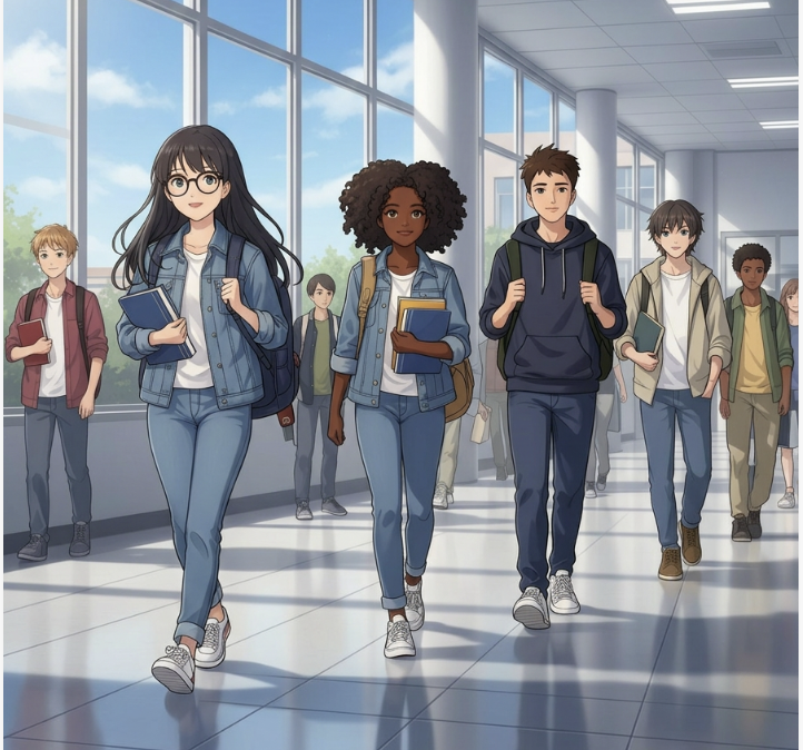 Étudiants dans un couloir