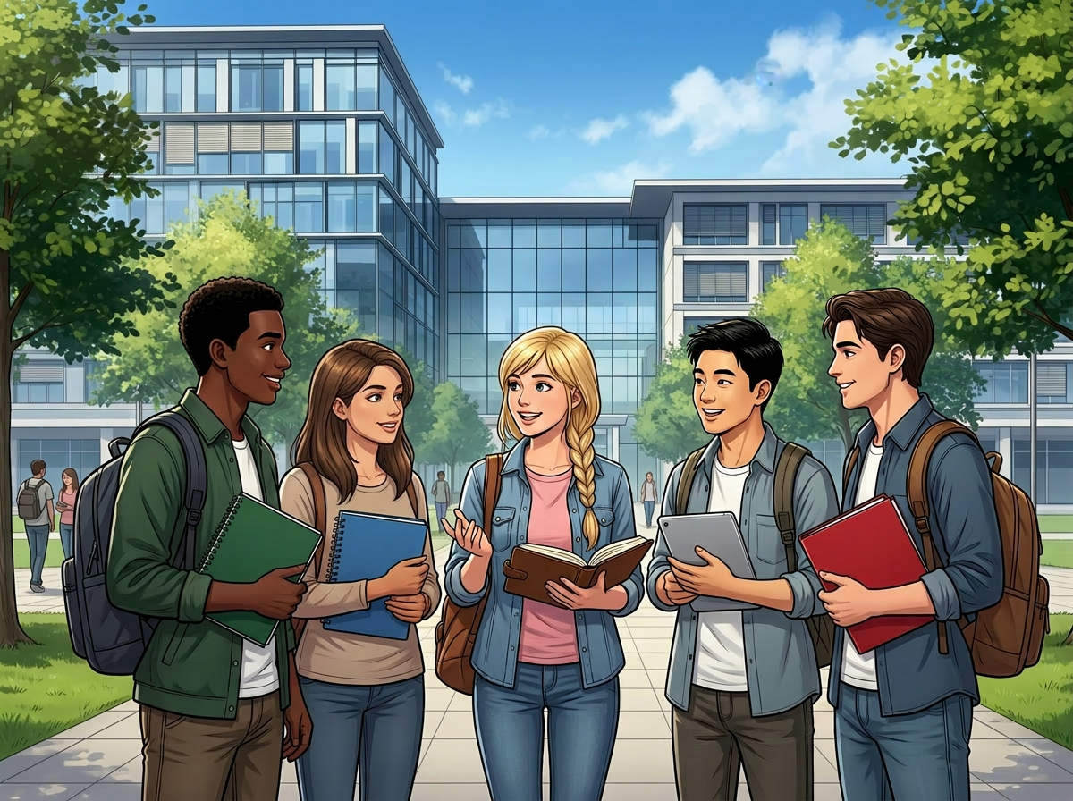 Campus universitaire avec étudiants