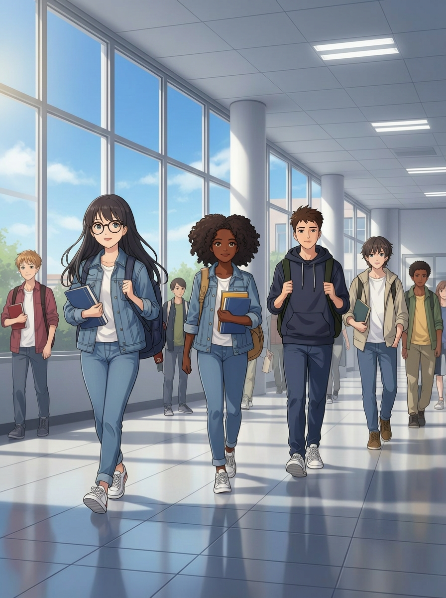 Étudiants dans un couloir