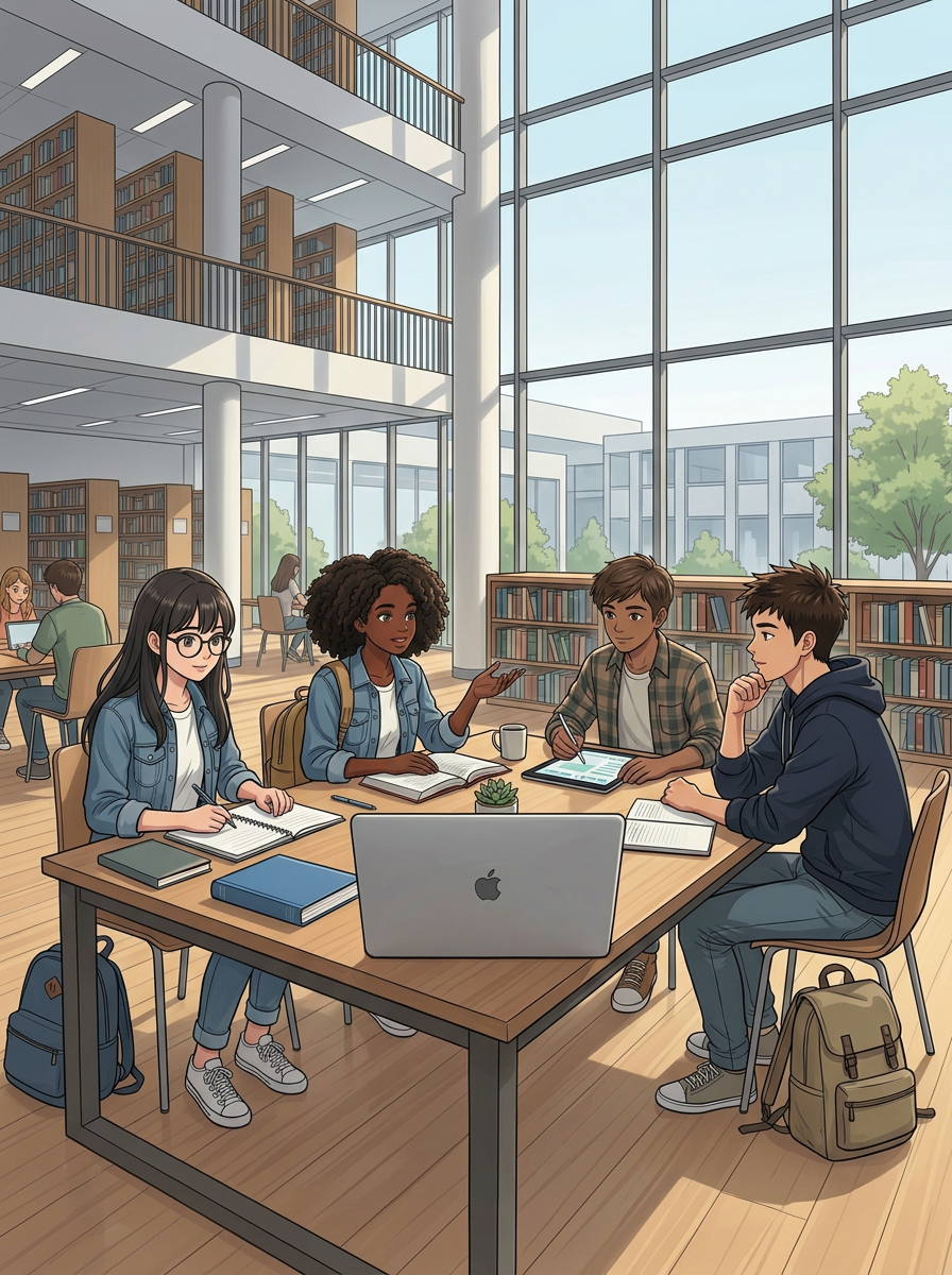 Jeunes qui discutent autour d'un ordinateur